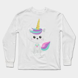 Unicorn Cat, Cute Cat, Little Cat, Gray Cat, Kitty Long Sleeve T-Shirt